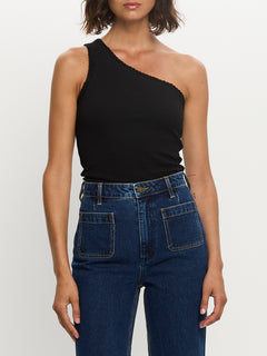 Tallulah One Shoulder Tank - Black
