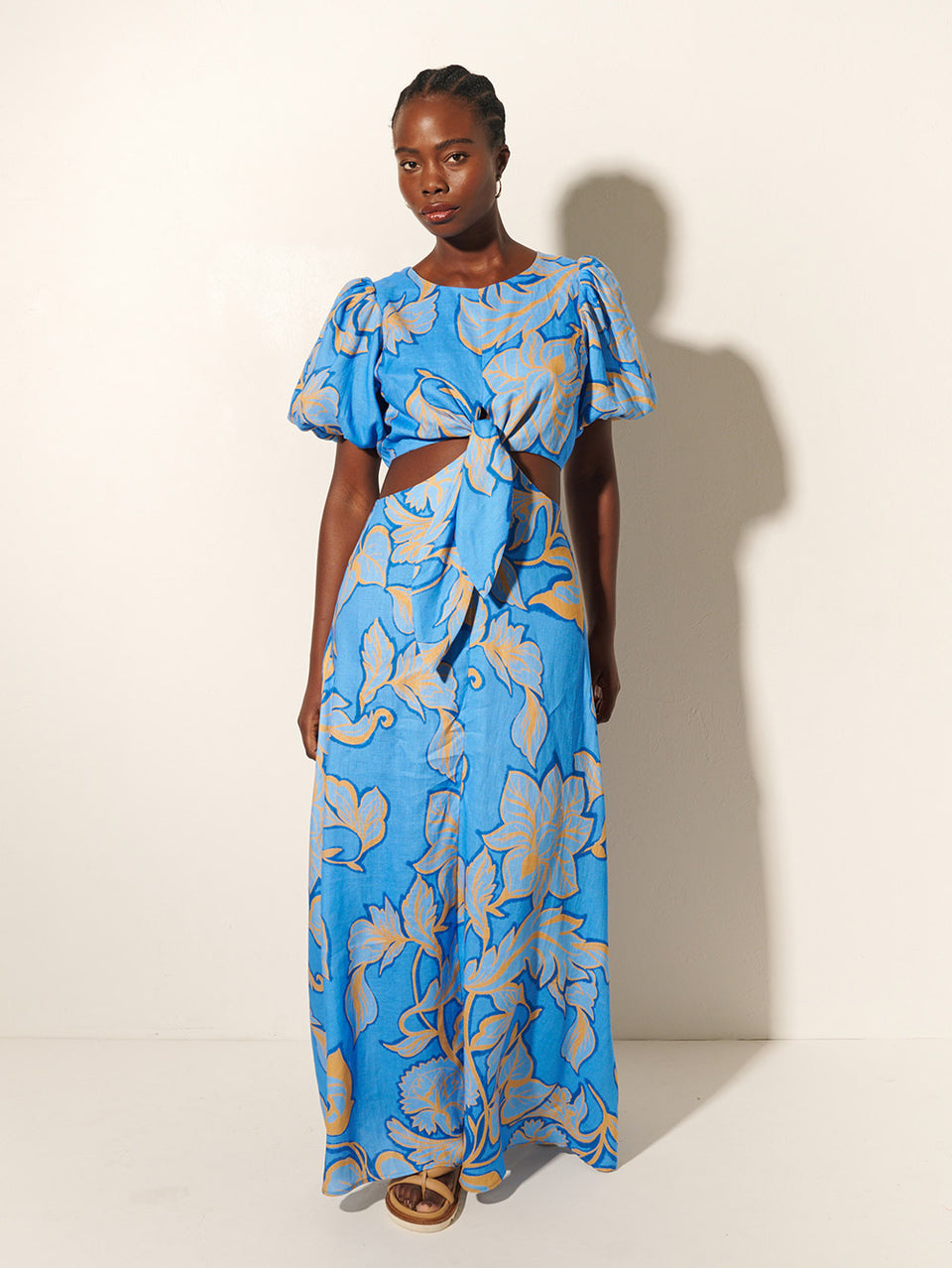 Taniana Cut Out Maxi Dress KIVARI | Model wears blue and orange floral maxi dress