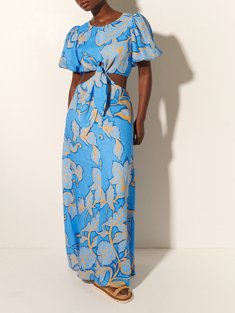 Taniana Cut Out Maxi Dress KIVARI | Model wears blue and orange floral maxi dress