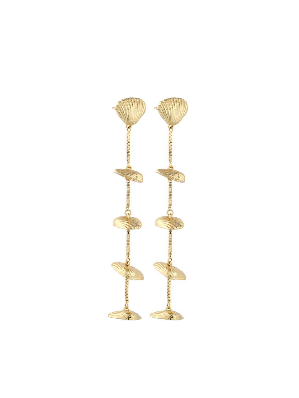 Thalassa Drop Earring KIVARI - Gold shell studs on gold chain studs