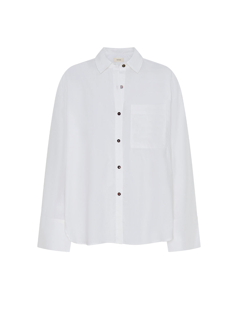 White shirt with black buttons on a white background