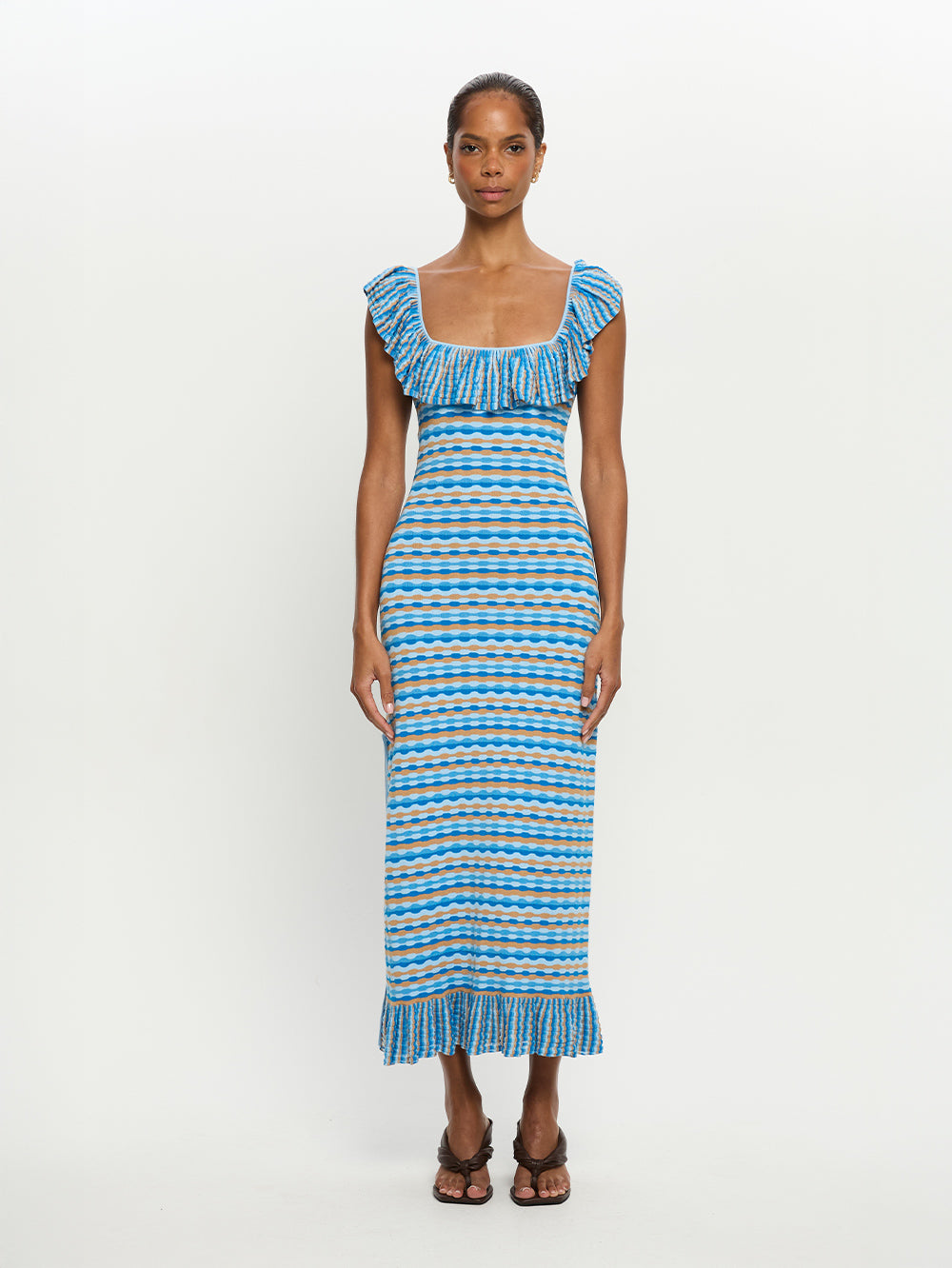 Viola Knit Dress | Frill Maxi Knit Dress | KIVARI
