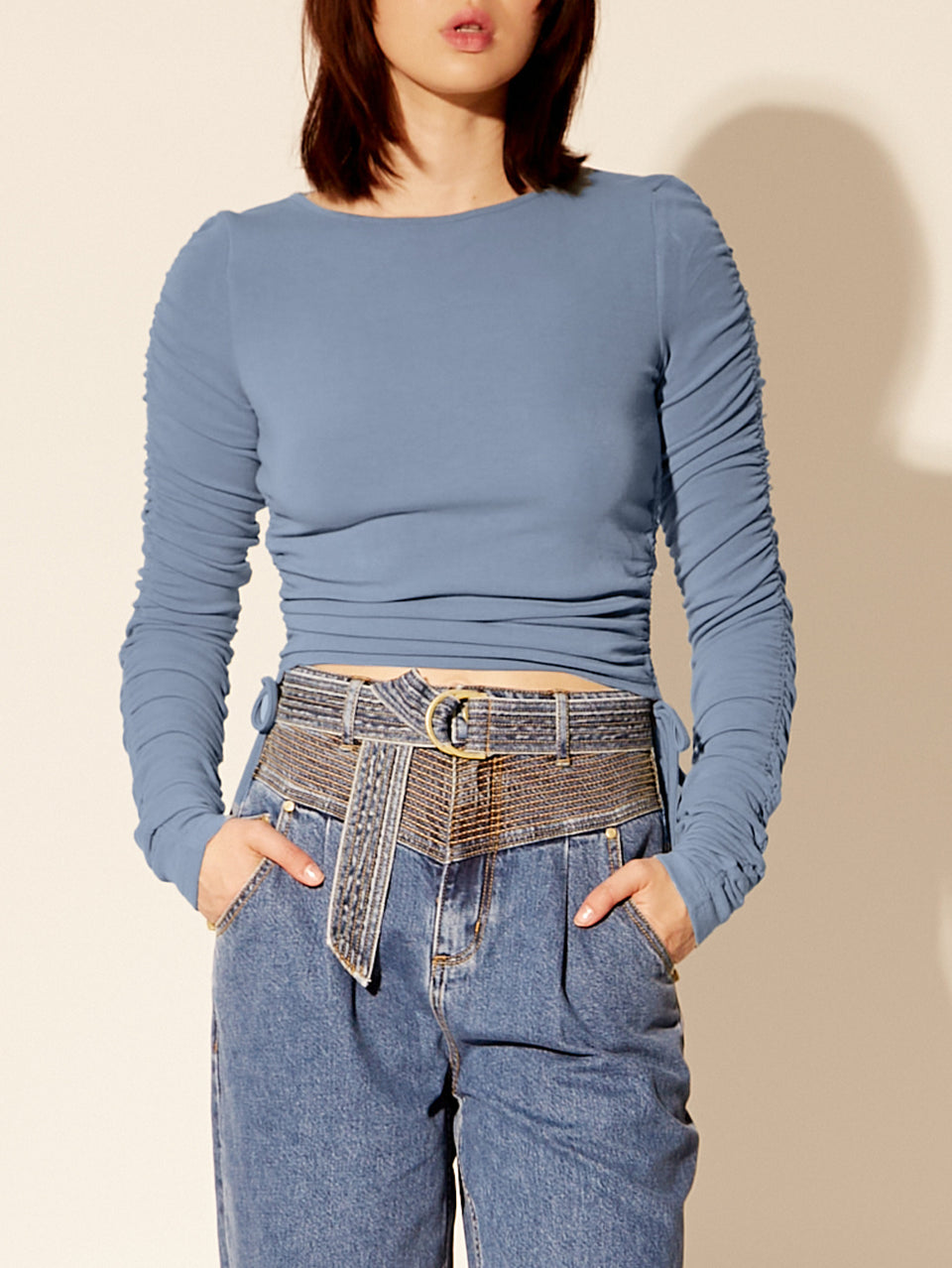 Vanessa Top KIVARI | Model wears blue top