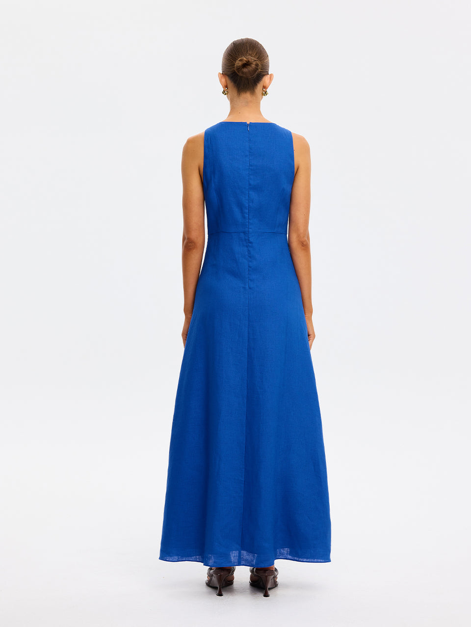 Woman wearing blue maxi dress