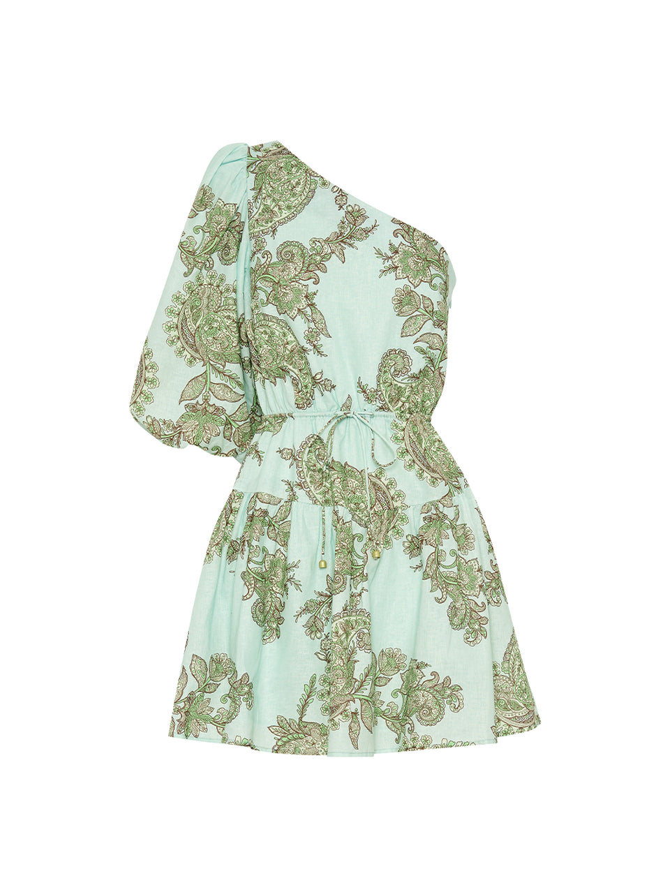 Zoe One Shoulder Mini Dress KIVARI | Aqua paisley mini dress