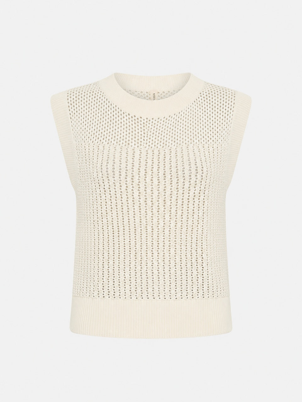 KIVARI Leah Knit Vest in Cream – flat lay product shot of women's sleeveless open-knit sweater vest