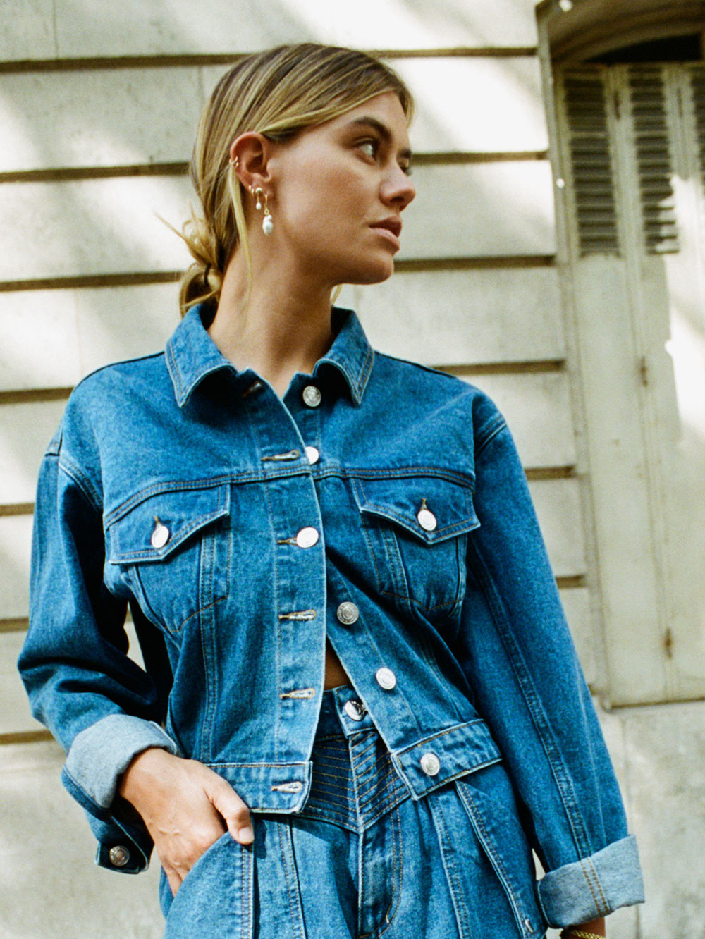 Green blue jean jacket sale