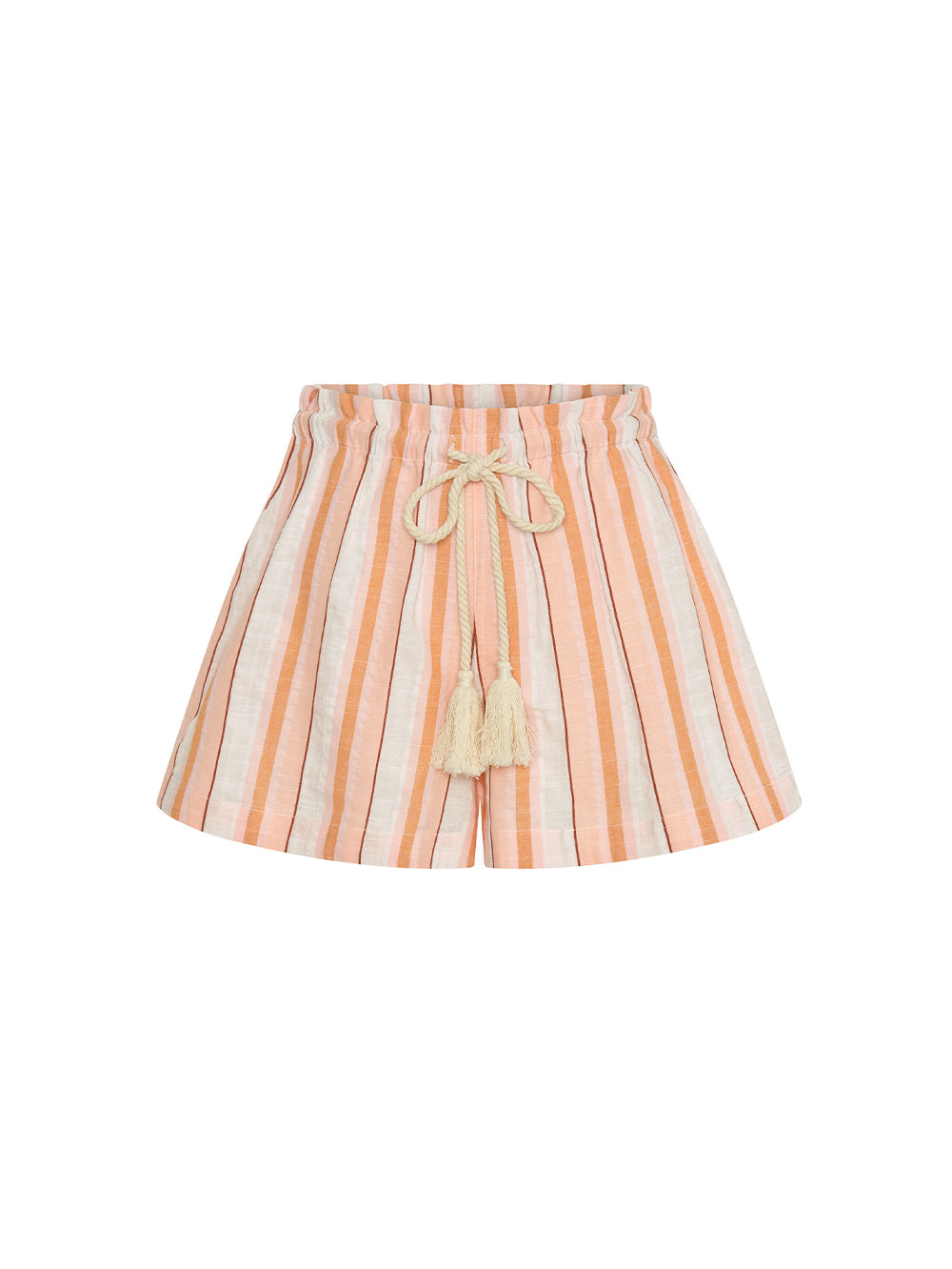 KIVARI Mae Short | Pink and orange stripe short with rope tie